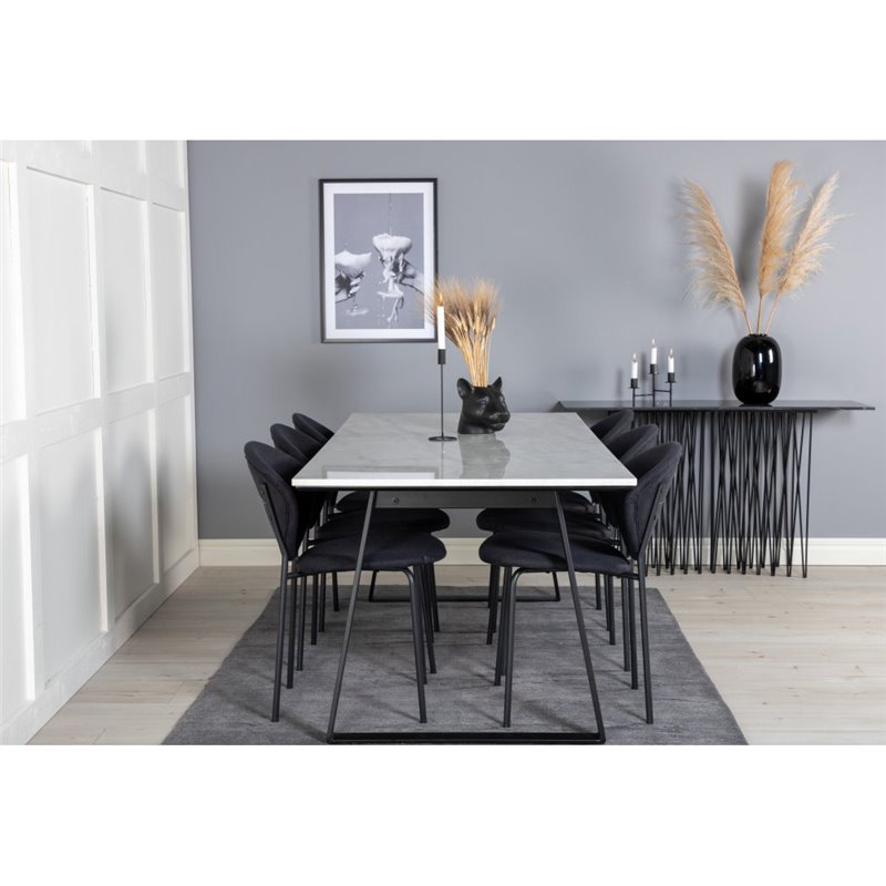 Estelle Dining Table 200*90*H76 - White / Black, Vault Dining Chair - Black Legs - Black Fabric_6