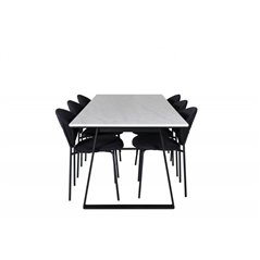 Estelle Dining Table 200*90*H76 - White / Black, Vault Dining Chair - Black Legs - Black Fabric_6