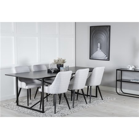 Palace Dining Table - 240*100*H75 - Black / Black, Plaza Dining chair - Black legs - Light  Grey Fabric_6