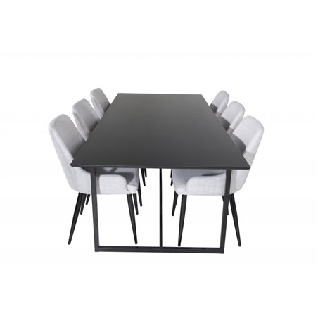 Palace Dining Table - 240*100*H75 - Black / Black, Plaza Dining chair - Black legs - Light  Grey Fabric_6