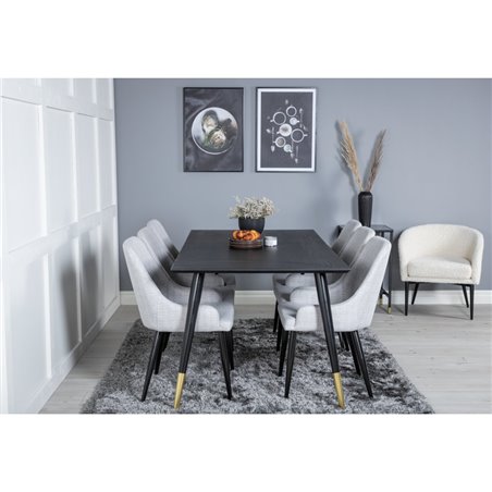 Dipp Dining Table - 180*90cm - Black / Black Brass, Plaza Dining chair - Black legs - Light Grey Fabric_6