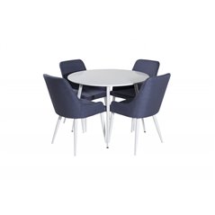 Plaza Round Table 100 cm - White top / White Legs, Plaza Dining Chair - White Legs - Blue Fabric_4