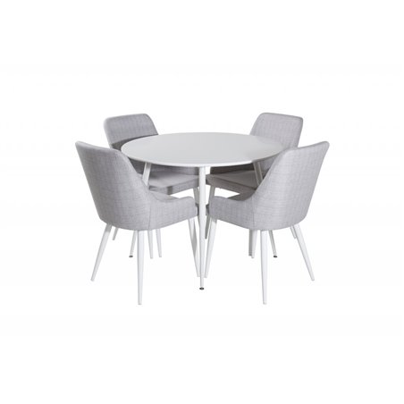 Plaza Round Table 100 cm - White top / White Legs, Plaza Dining chair - White legs - Light  Grey Fabric_4