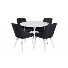 Plaza Round Table 100 cm - White top / White Legs, Plaza Dining Chair - White Legs - Black Fabric_4