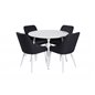 Plaza Round Table 100 cm - White top / White Legs, Plaza Dining Chair - White Legs - Black Fabric_4