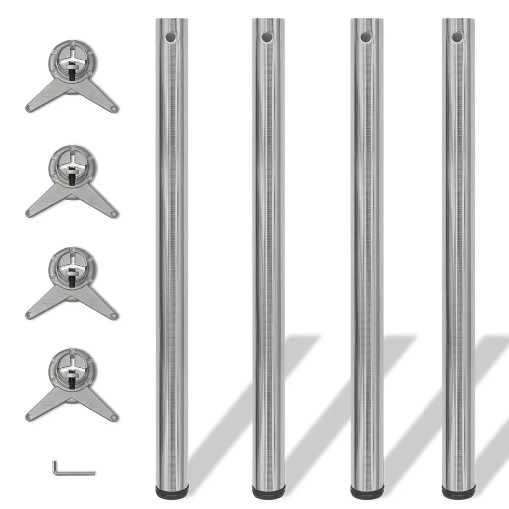 4 Justerbara bordsben i borstad nickel 870 mm