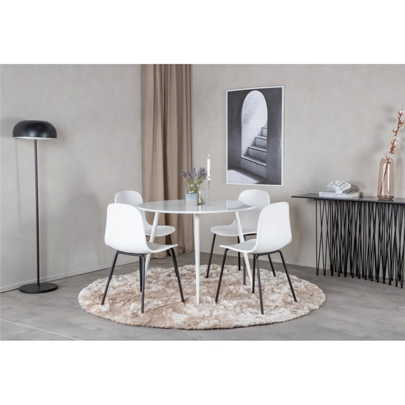 Plaza Round Table 100 cm - White top / White Legs, Arctic Dining Chair - Black Legs - White Plastic_4