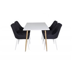 Polar Dining Table - 120*75*H75 - White / Oak, Plaza Dining Chair - White Legs - Black Fabric_4