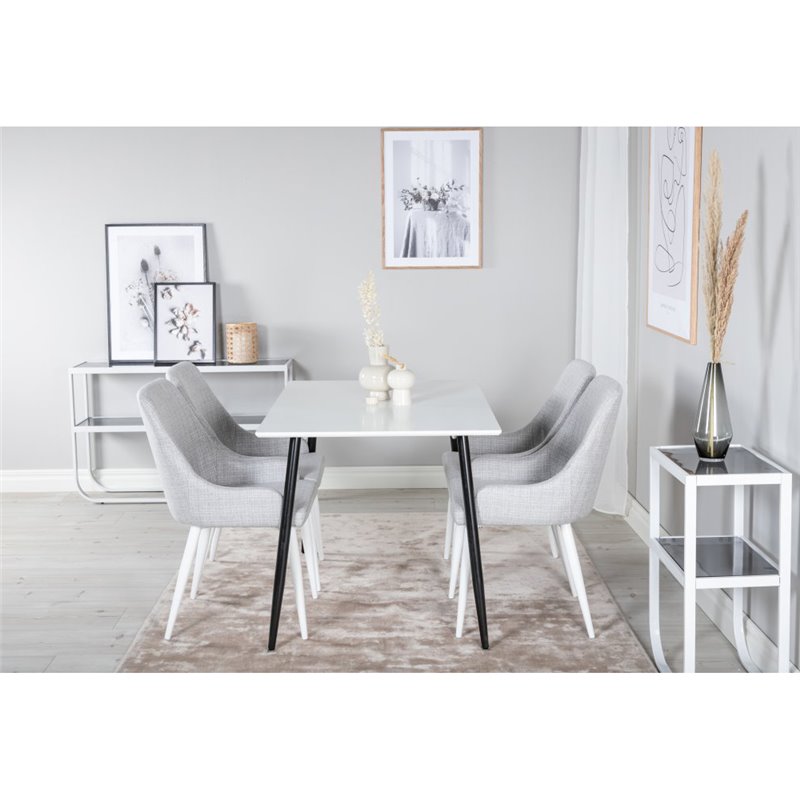 Polar Dining Table - 120*75*H75 - White / Black, Plaza Dining chair - White legs - Light Grey Fabric_4