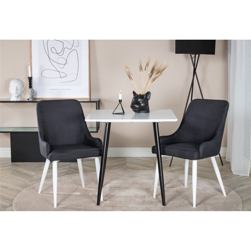 Polar dining table 75*75cm - White / black legs, Plaza Dining Chair - White Legs - Black Fabric_2