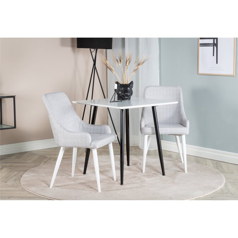 Polar dining table 75*75cm - White / black legs, Plaza Dining chair - White legs - Light Grey Fabric_2