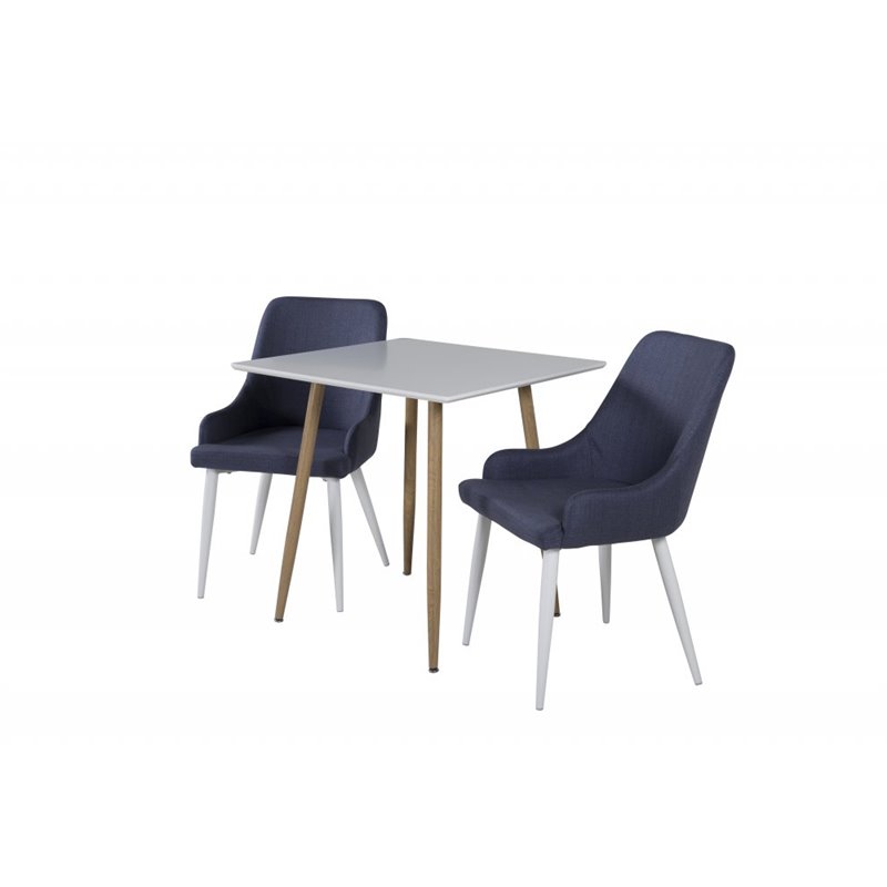 Polar dining table 75*75cm - White /oak-look legs, Plaza Dining Chair - White Legs - Blue Fabric_2