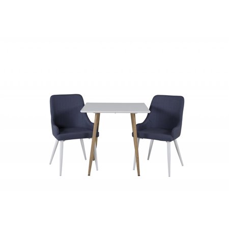 Polar dining table 75*75cm - White /oak-look legs, Plaza Dining Chair - White Legs - Blue Fabric_2