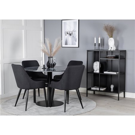 Estelle Round Dining Table ø106 H75 - Black / Black, Plaza Dining Chair - Black Legs - Black Fabric_4