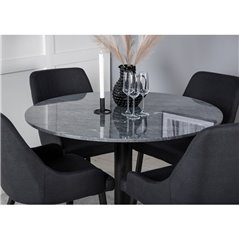 Estelle Round Dining Table ø106 H75 - Black / Black, Plaza Dining Chair - Black Legs - Black Fabric_4