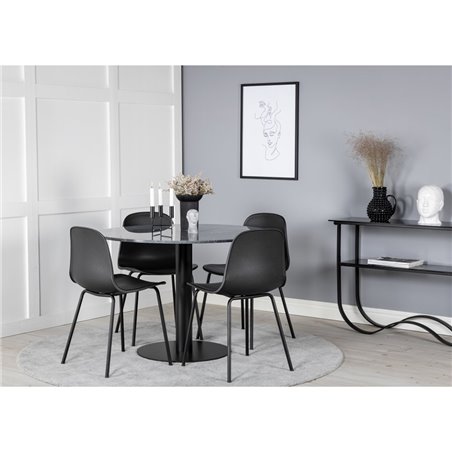 Estelle Round Dining Table ø106 H75 - Black / Black, Arctic Dining Chair - Black Legs - Black Plastic_4