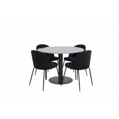 Estelle Round Dining Table ø106 H75 - Black / Black, Wrinkles Dining Chair - Black Legs - Black Velvet_4