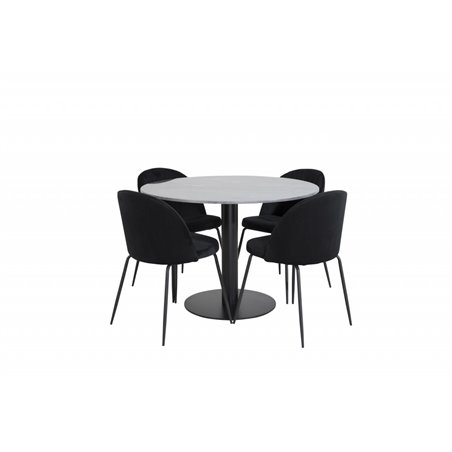 Estelle Round Dining Table ø106 H75 - Black / Black, Wrinkles Dining Chair - Black Legs - Black Velvet_4