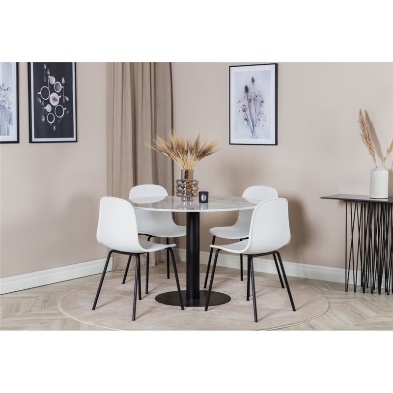 Estelle Rundt Spisebord ø106 H75 - Hvid / Sort, Arctic Dining Chair - Sorte Ben - Hvid Pla stic_4