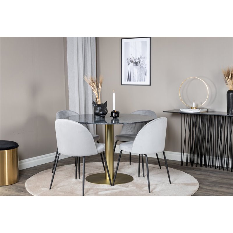 Estelle Round Dining Table ø106 H75 - Black / Brass, Wrinkles Dining Chair - Black Legs - Grey Velvet_4