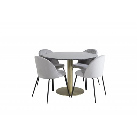 Estelle Round Dining Table ø106 H75 - Black / Brass, Wrinkles Dining Chair - Black Legs - Grey Velvet_4