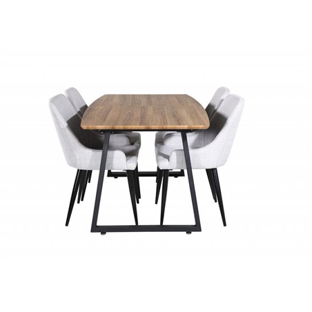 Inca Dining Table - 160/200*85*H75 - Oak / Black, Plaza Dining chair - Black legs - Light  Grey Fabric_4