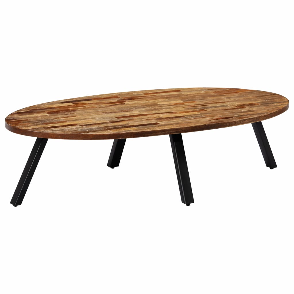  Soffbord massiv återvunnen teak oval 120x60x30 cm