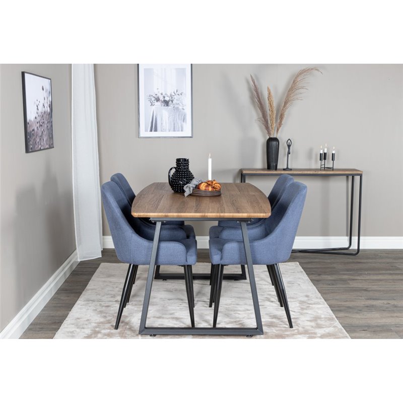 Inca Dining Table - 160/200*85*H75 - Oak / Black, Plaza Dining Chair - Black Legs - Blue Fabric_4