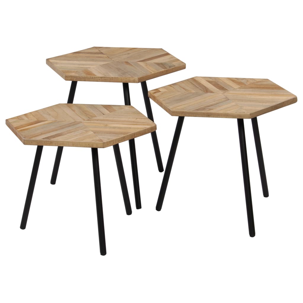  Soffbord 3 st återvunnen teak hexagonala