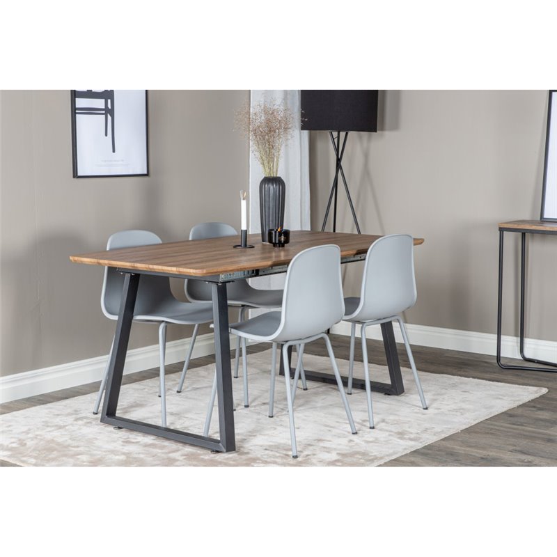 Inca Dining Table - 160/200*85*H75 - Oak / Black, Arctic Dining Chair - Grey Legs - Grey Plastic_4