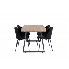 Inca Dining Table - 160/200*85*H75 - Oak / Black, Wrinkles Dining Chair - Black Legs - Black  Velvet_4