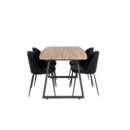 Inca Dining Table - 160/200*85*H75 - Oak / Black, Wrinkles Dining Chair - Black Legs - Black  Velvet_4