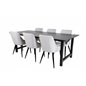 Count Dining Table - 220*100*H75 - Black / Black, Plaza Dining chair - Black legs - Light Grey Fabric_6 Count Dining Table - 220*100*H75 - Black / Black, Plaza Dining chair - Black legs - Light Grey Fabric_6