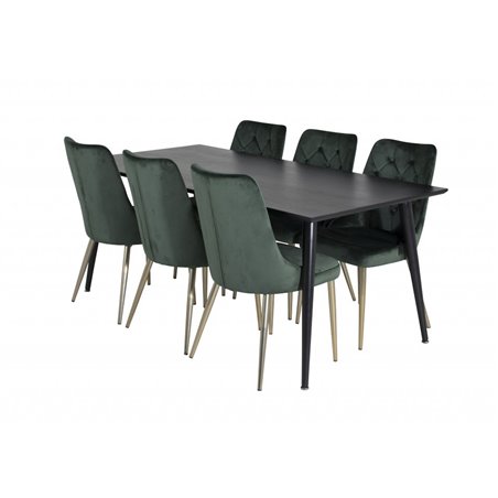 Dipp Dining Table - 180*90cm - Black Veneer / all black legs , Velvet Deluxe Dining Chair - Green / Brass_6