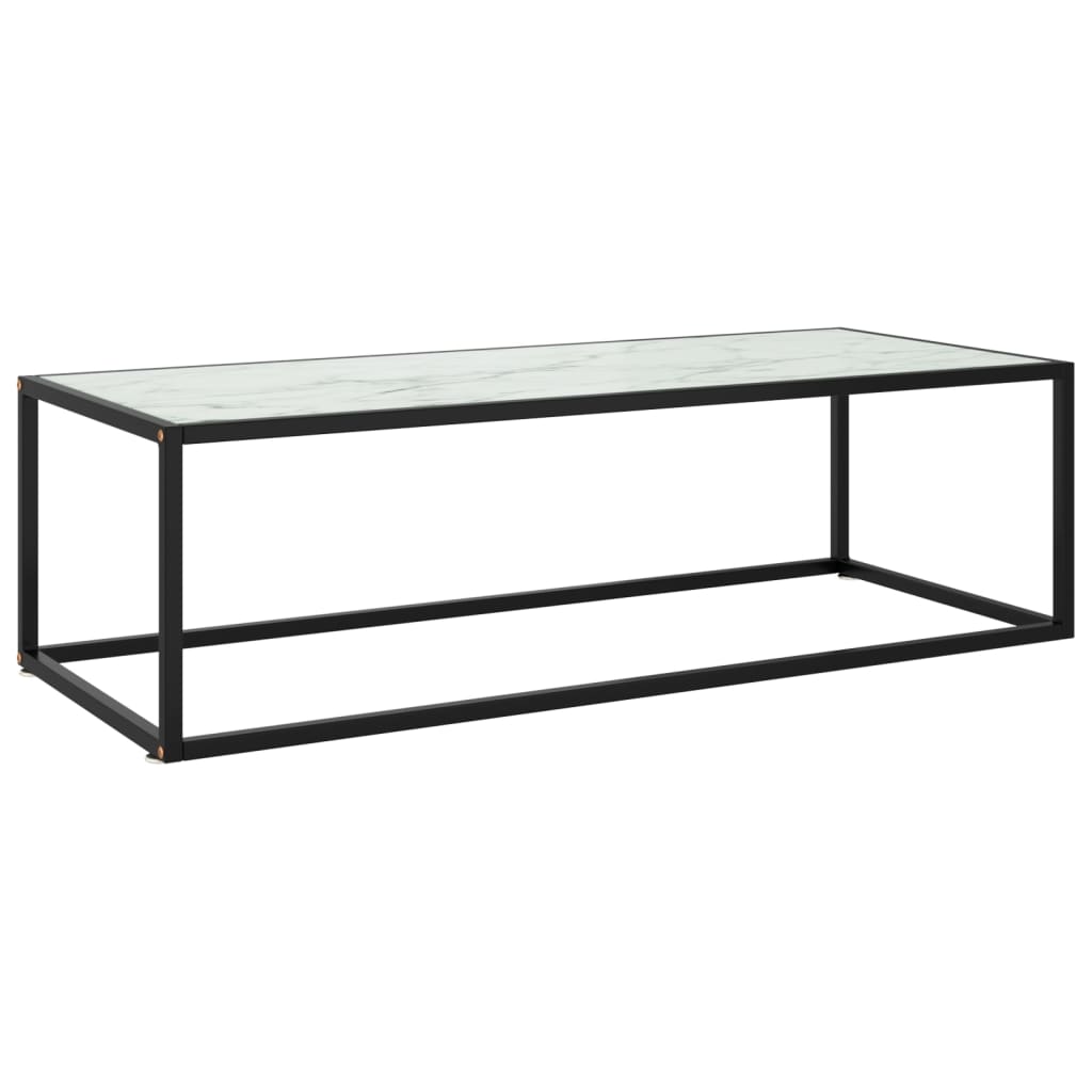  Soffbord svart med vit marmor glas 120x50x35 cm