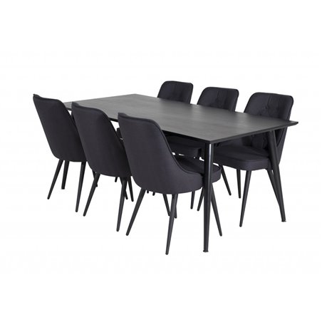 Dipp Dining Table - 180*90cm - Black Veneer / all black legs , Velvet Deluxe Dining Chair - Black Legs - Black Fabric_6