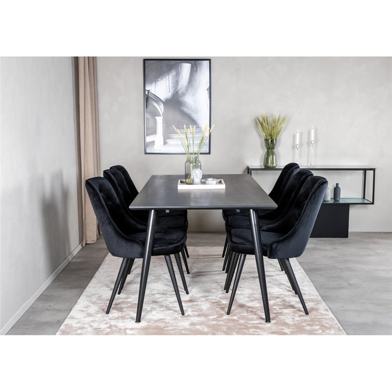 Dipp Dining Table - 180*90cm - Black Veneer / all black legs , Velvet Deluxe Dining Chair - Black / Black_6