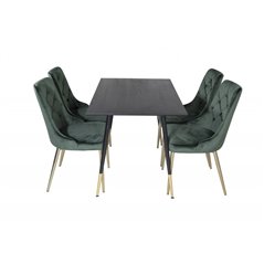 Dipp Dining Table - 120 cm - Black Veneer - Black Legs w, Brass dipp, Velvet Deluxe Dining Chair - Green / Brass_4