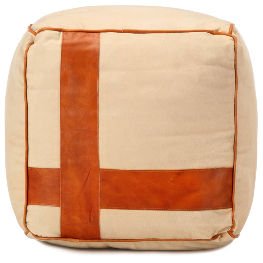  Sittpuff beige 40x40x40 cm bomullskanvas och läder