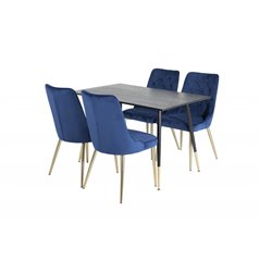 Dyppe spisebord - 120 cm - Sort Finer - Sorte ben m, Messing dyppe, Velvet Deluxe spisestuestol - Blue / Messing_4