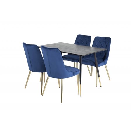 Dyppe spisebord - 120 cm - Sort Finer - Sorte ben m, Messing dyppe, Velvet Deluxe spisestuestol - Blue / Messing_4