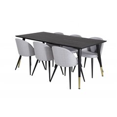 Dipp Dining Table - 180*90cm - Black / Black Brass, Velvet Dining Chiar - Black legs - Light GreyFabric_6