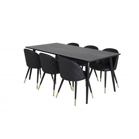 Dipp Dining Table - 180*90cm - Black Veneer / all black legs , Velvet Dining Chair w, Stiches - PU - Black / Black_6