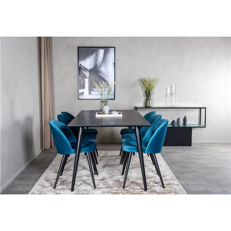 Dipp Dining Table - 180*90cm - Black Veneer / all black legs , Velvet Dining Chair - Blue / Black_6