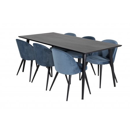 Dipp Dining Table - 180*90cm - Black Veneer / all black legs , Velvet Dining Chair - Blue / Black_6