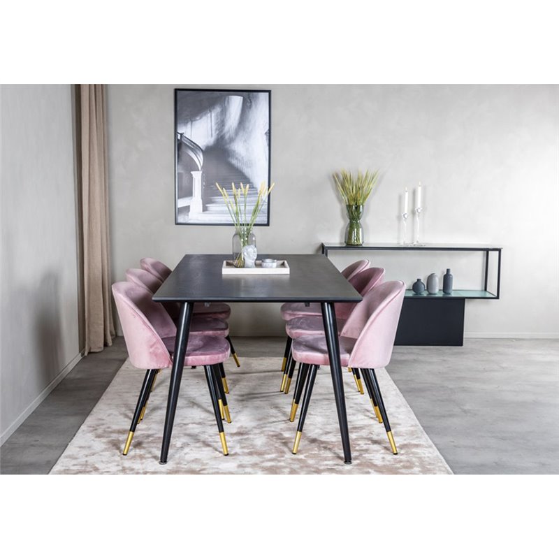 Dipp Dining Table - 180*90cm - Black Veneer / all black legs , Velvet Dining Chair Brass - Pink / Black_6