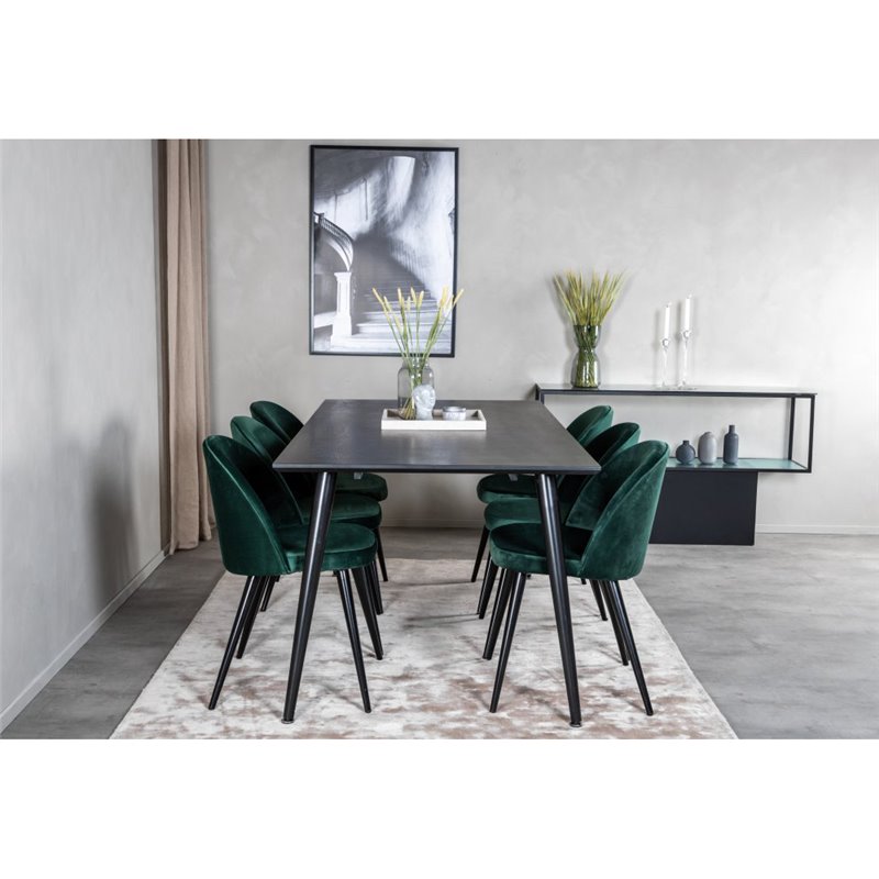 Dipp Dining Table - 180*90cm - Black Veneer / all black legs , Velvet Dining Chair - Green / Black_6