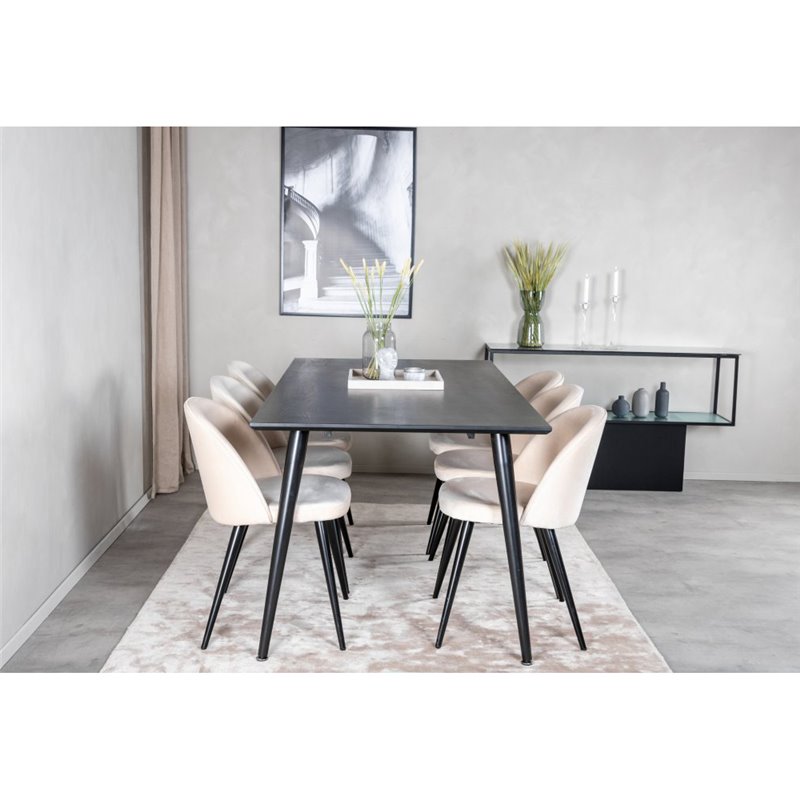 Dipp Dining Table - 180*90cm - Black Veneer / all black legs , Velvet Dining Chair - Beige / Black_6