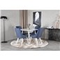 Plaza Round Table 100 cm - White top / White Legs, Velvet Deluxe Dining Chair - White Legs - Blue Fabric_4