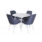 Plaza Round Table 100 cm - White top / White Legs, Velvet Deluxe Dining Chair - White Legs - Blue Fabric_4